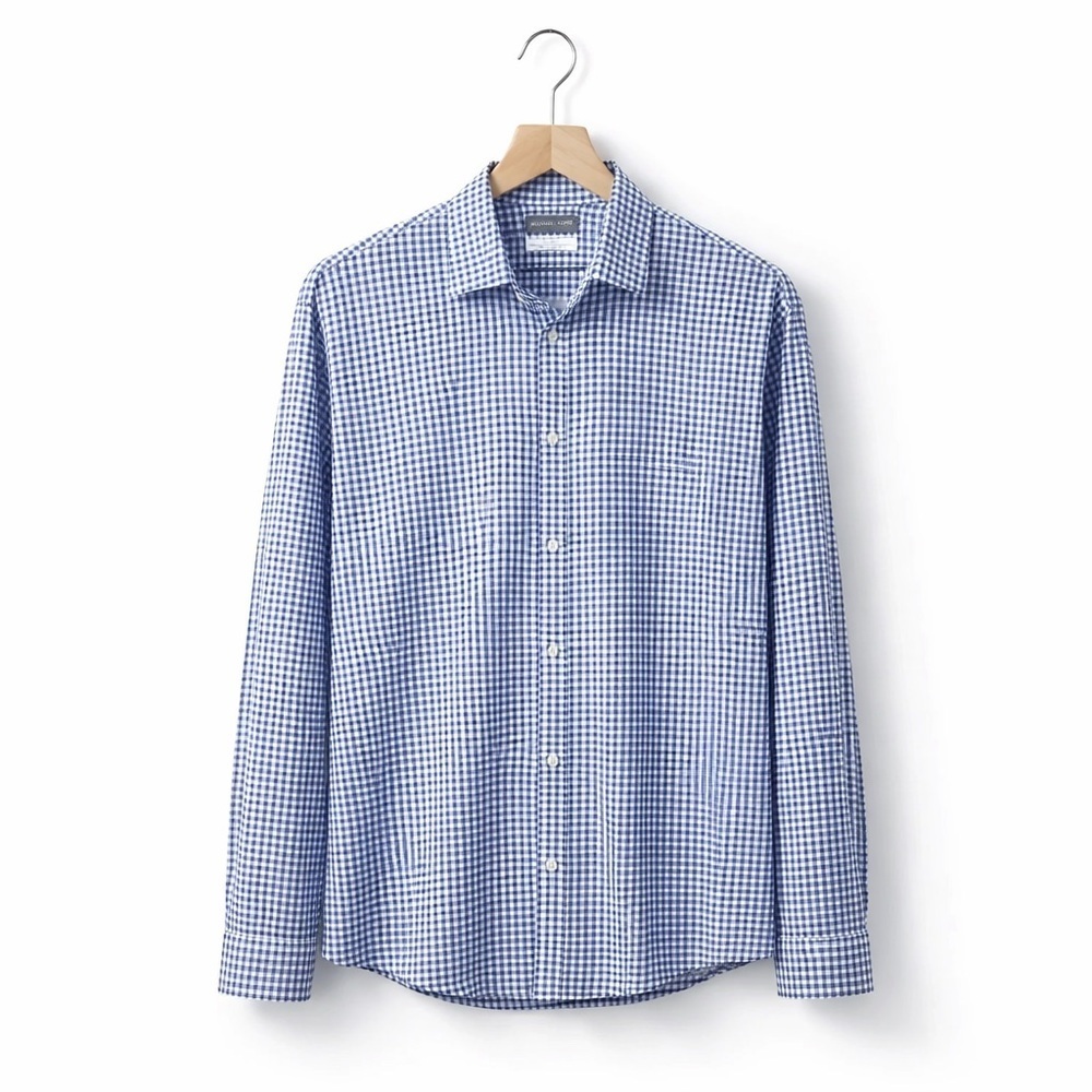 Michael Kors Slim Fit Fine Gauge Knit Men's Blue Checkered Shirt (113)